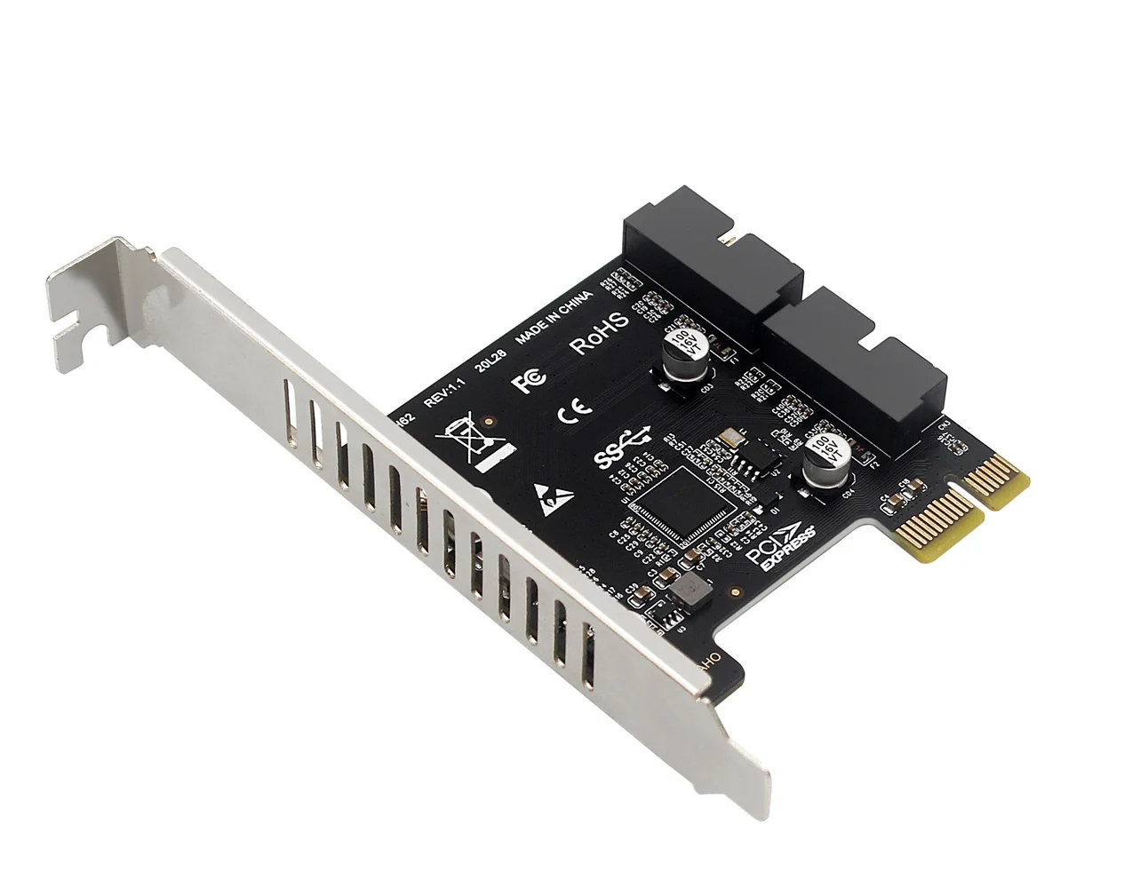 Super Speed Pcie To 2 Port 19Pin USB 3.0 Riser Card PCI-e To Dual Internal 20Pin PCI Express Card Converter Adapter for Computer