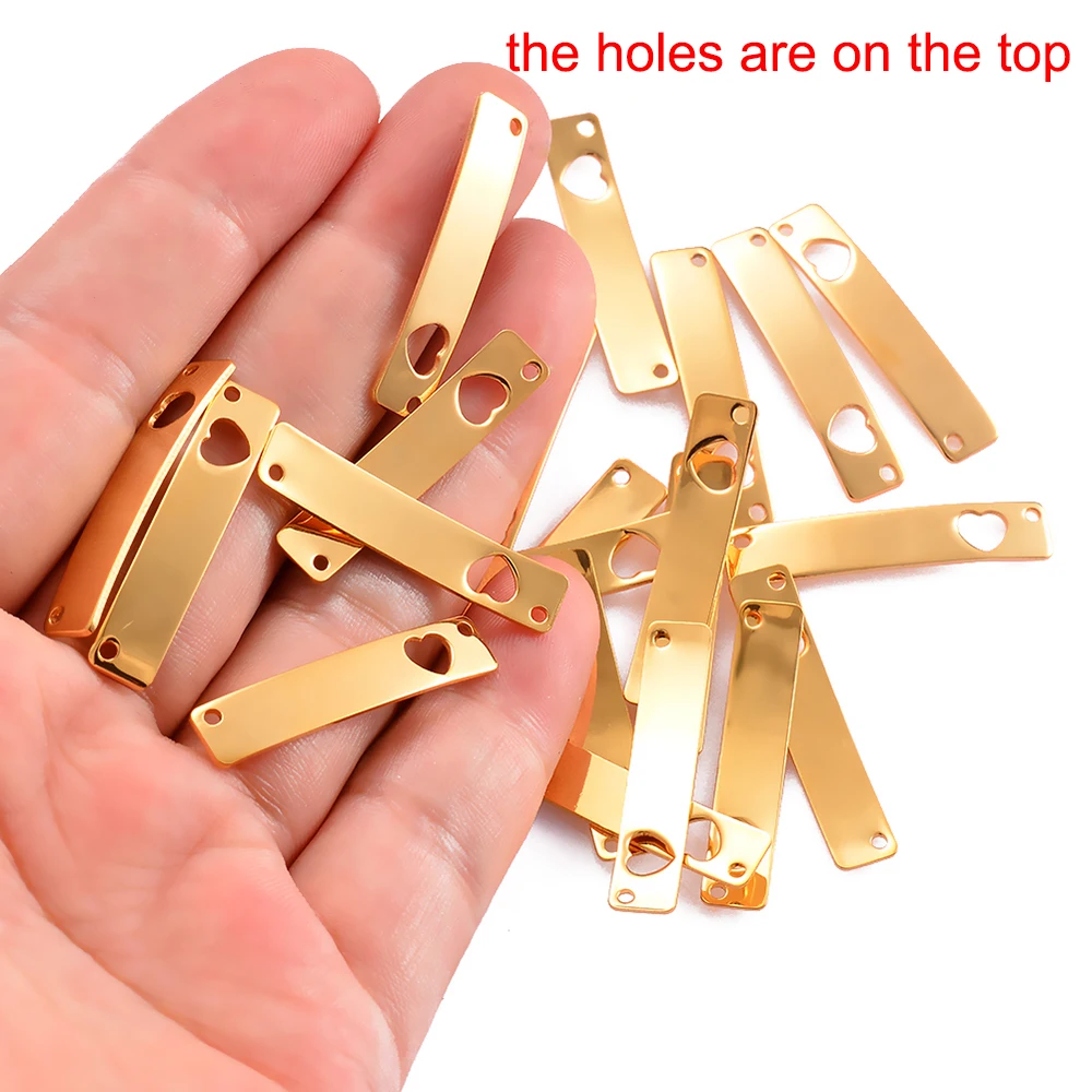 10 Stück/Set, Edelstahl, spiegelglänzend, biegsame, unverzierte Stäbe mit hohlen Herzanhängern, Verbindungsstücke für die Herstellung von Schmuck, Halsketten, zum Selbermachen. – Detail 7