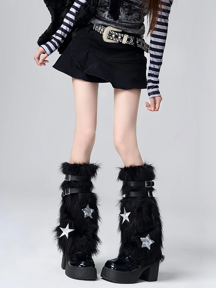 

Оригинальный декоративный чехол для ног Subculture Star, осень-зима Y2k Millennial Babes, флисовые утолщенные пушистые носки до середины икры, женский чехол