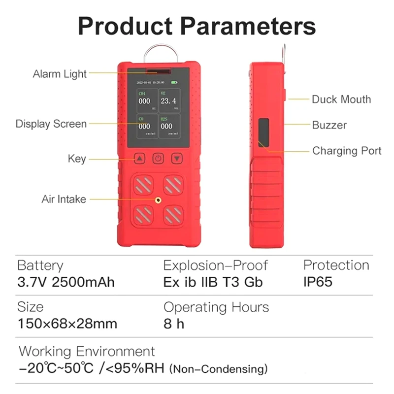 DR850 4 en 1 detector de gas múltiple portátil IP65 medidor de fuga de gas impermeable para O2/CO/H2S/COMB