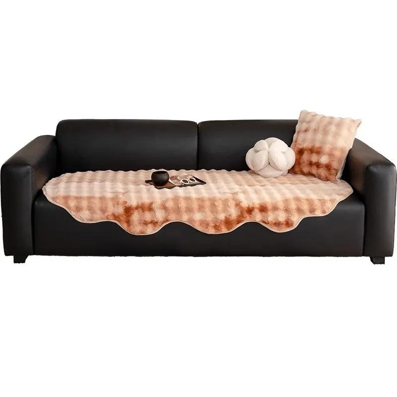 Rabbit Plush Sofa Cushion Autumn and Winter  Thickened Plush Cushion Universal Non-Slip Leather Sofa Cover Cloth Towel