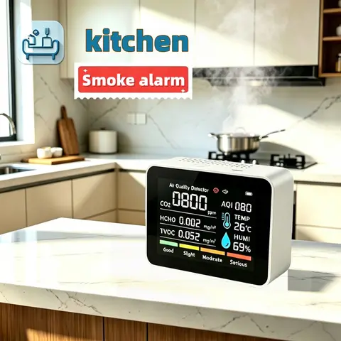 2CO3T 7 In 1 Multi Function Air Quality Detector For CO2/HCHO/TVOC/AQI/Smoke/Temperature Humidity Detection Gas Detector