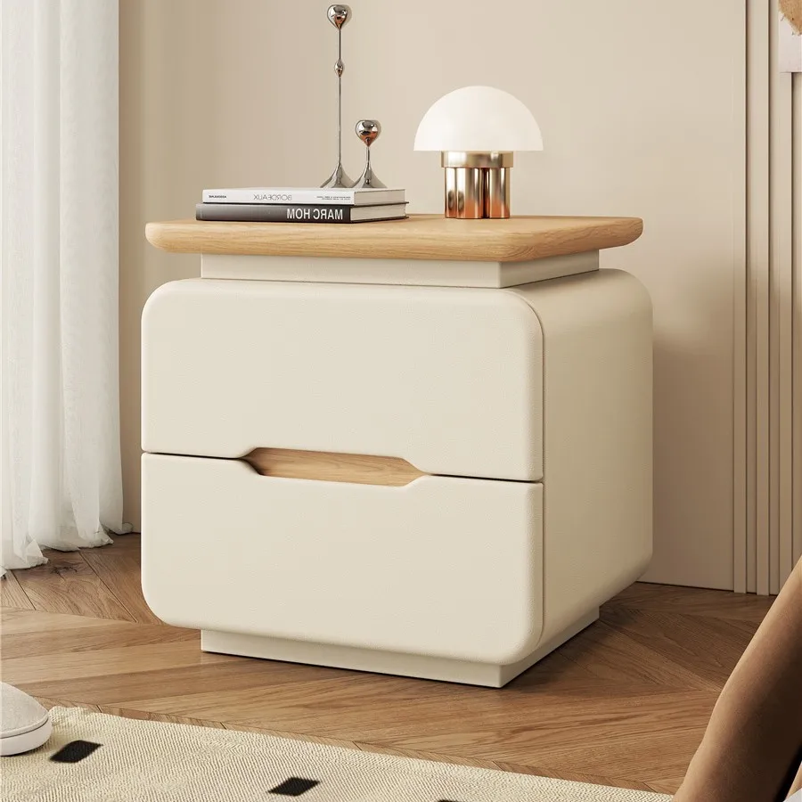 Cream Wood Grain Nightstand 2/3 Drawer Choice Modern Bedside Table with Hidden Handle Solid Wood Storage Cabinet for Bedroom image 5