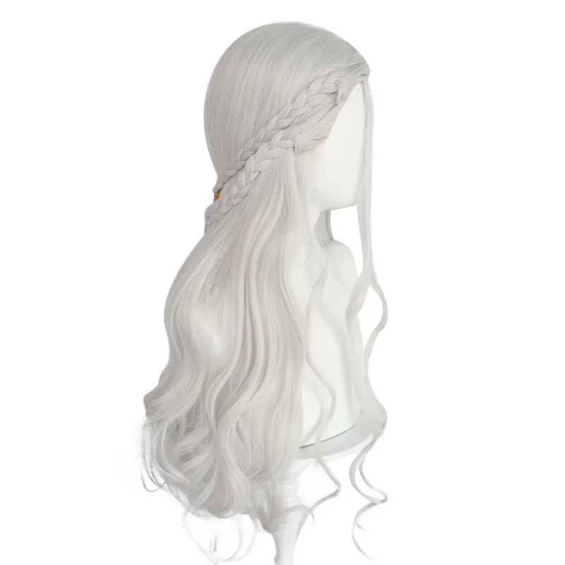 Women Dragon Mother Cosplay Wig Daenerys Silver Long Curly Wig Halloween Party Anime Costume Synthetic Wigs