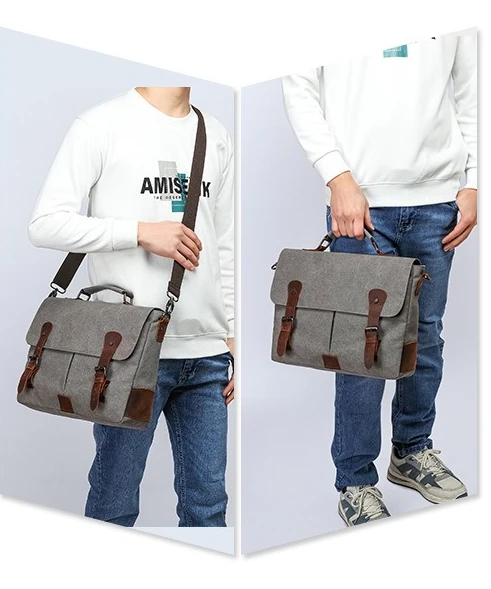 Retro classic durable canvas briefcase, large-capacity computer storage, color-blocking single-shoulder travel bag