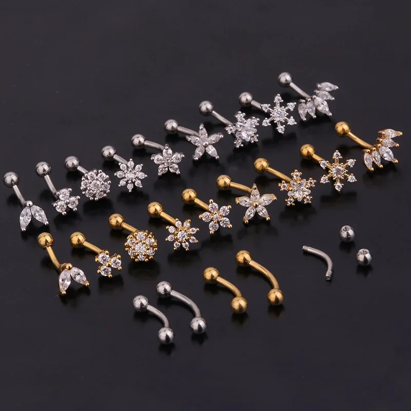 1PC 16G New Flower Stainless Steel IBall Eyebrow Piercing Curved Barbell Lip Ring Snug Daith Helix Rook Earring