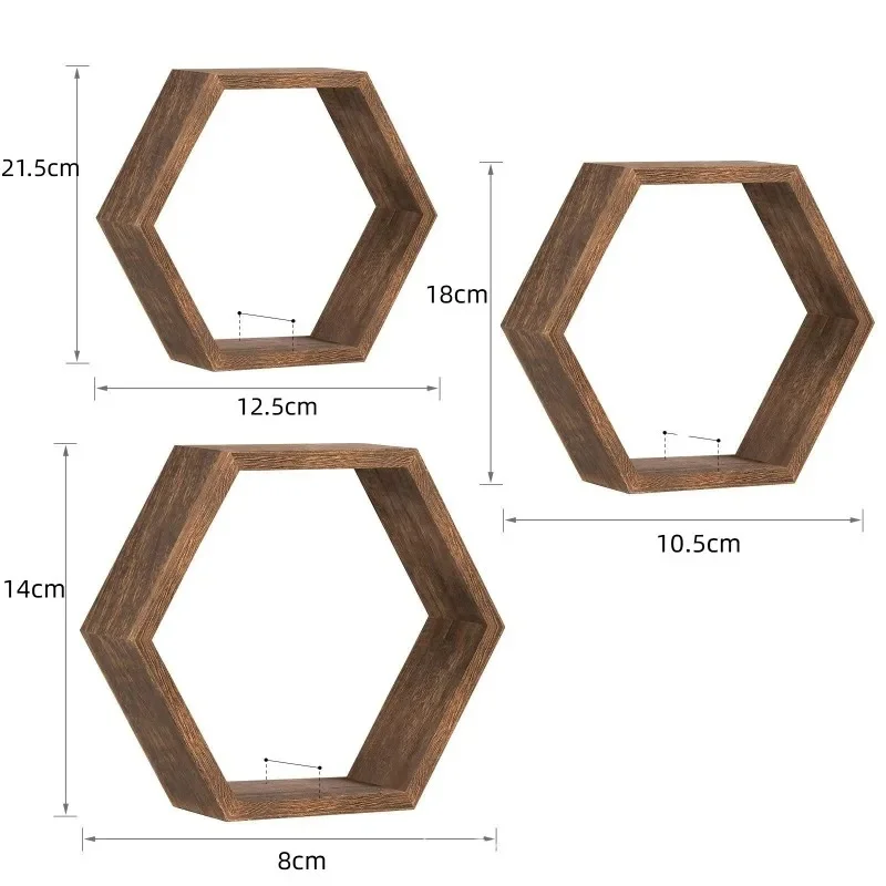Wall Hanging Wooden Hexagonal Lattice Shelf, Succulent Plant Display Frame, Living Room Wall Decor Ornament