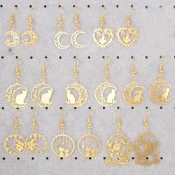 Japan Gold Color Anime Alice In Wonderland Sailor Moon Cat Earrings Die-Casting Feather Drop Dangle Earring Jewelry For Women