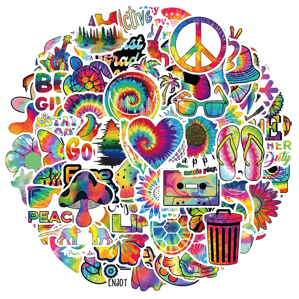 

50/100pcs Funny Rainbow Color Hippie Trippy Graffiti Stickers For Laptop Phone Guitar Luggage Diary Waterproof Vinyl Decals