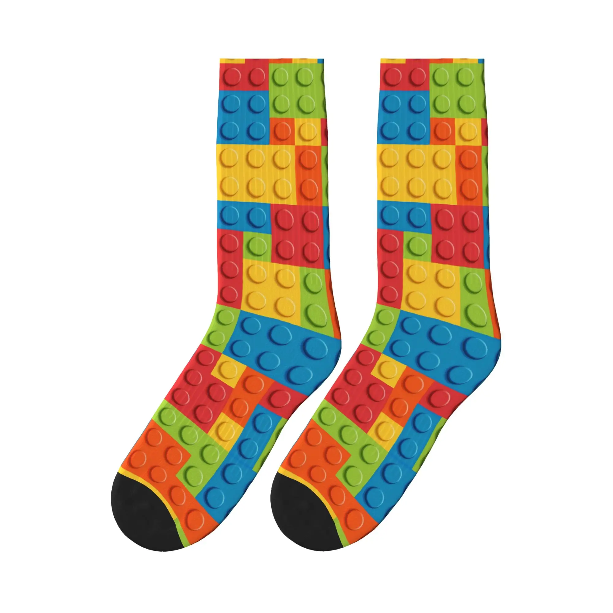 Neon Multicolor Building Blocks Pattern Socks Autumn Stockings Leisure Men Warm Soft Socks Graphic Outdoor Sports Anti Socks