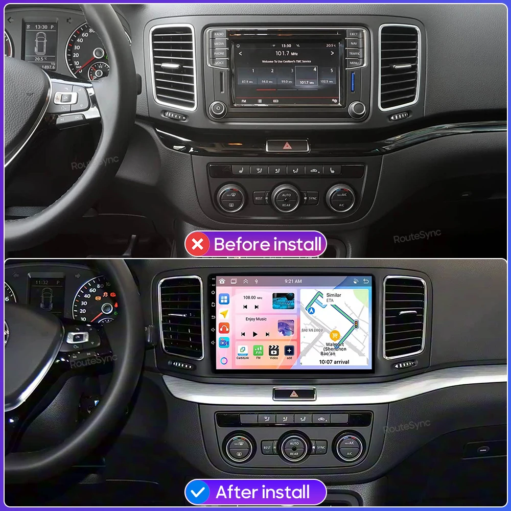 Android 16 Car Radio for Volkswagen VW Sharan SEAT Alhambra 7N 2010 - 2022 Android Auto GPS Navigation 2K 4G Display Stereo Wifi