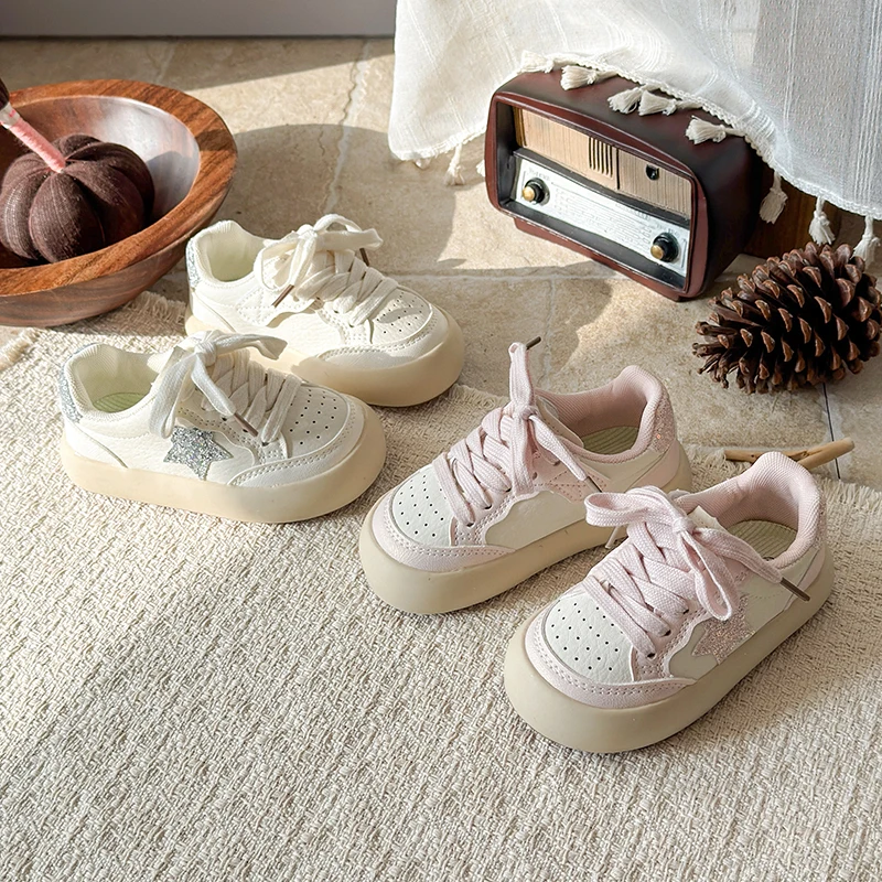 

2026 Girls Boys Sneakers Spring Autumn Children Shoes Leather Breathable Kids Casual Shoes Star Non-slip Fashion Toddler