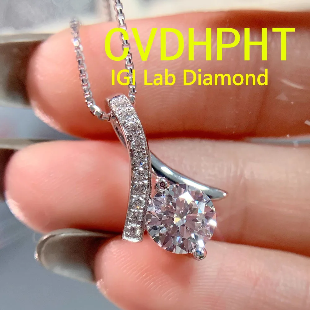 

Роскошное 18-каратное белое золото круглой огранки CVD HPHT, выращенное в лаборатории бриллиантовое ожерелье, свадебное ожерелье с бриллиантами для женщин