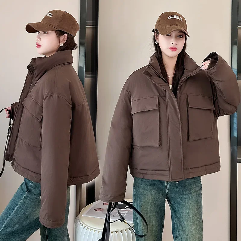 PinkyIsBlack Warm Winter Women's Jacket Down Cotton Padded Coats Solid Stand Collar Women's Puffer Jacket Outwear With Pockets