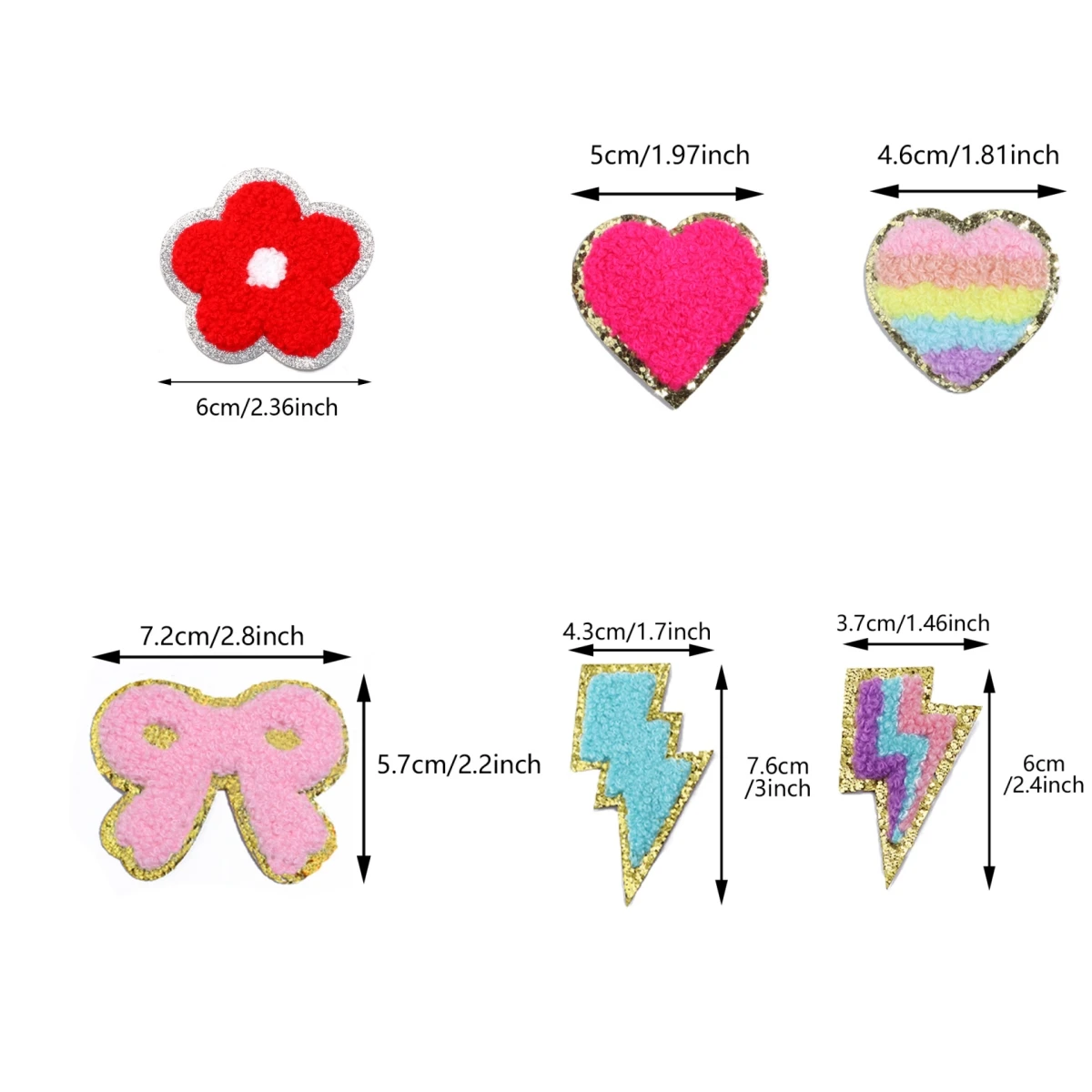 5-10Pcs/Lot Multi Shapes Wool Embroidery Patches Gold Glitter Edged Patches Iron On For DIY Crafts Sticker Bags Clothing Decor