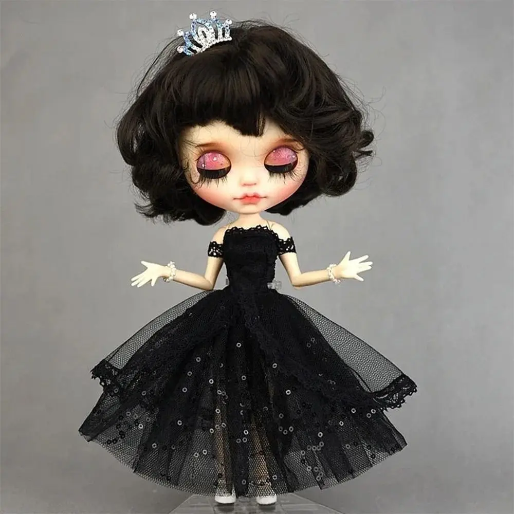 Black Princess Dress for Blythe Dolls New Year Evening Party Dress for BJD Blythe Dolls Off Shoulder Outfits Clothes Accessories