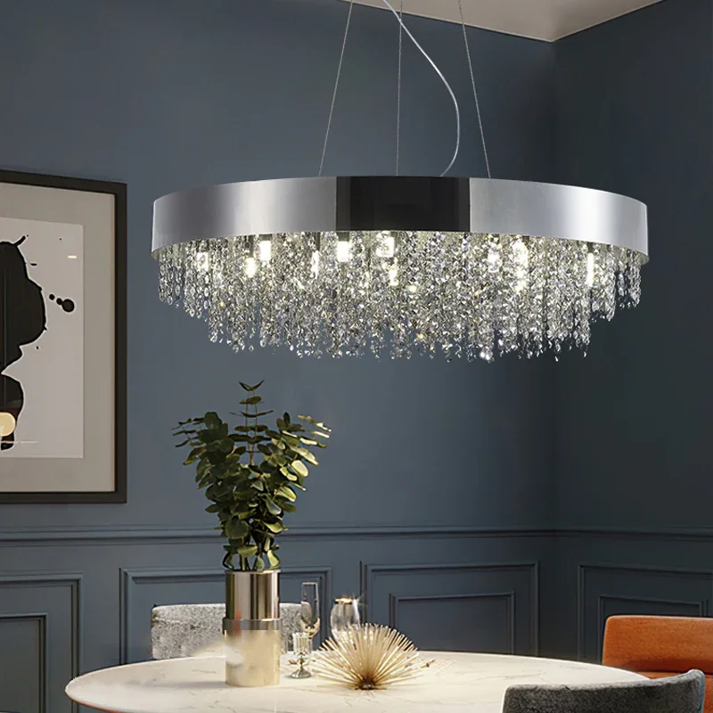 New Design Chandelier Lighting Living Room Bedroom Round Hanglamp Rectangle Kitchen Chrome Crystal LED Light Dining Room Lamps