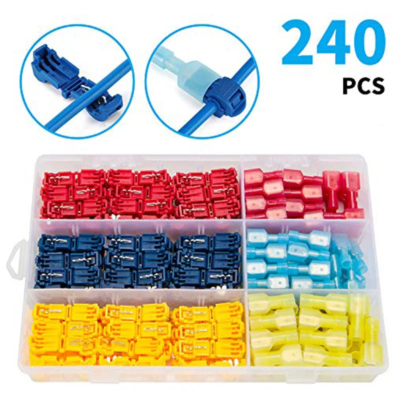 

240PCS T-Taps Wire Terminal Connectors Insulated 22-10 AWG Quick Splice Electrical Combo Kit