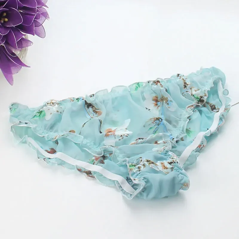 Blossom flounces pure silk underwear pure mulberry silk ladies briefs transparent printing plus size