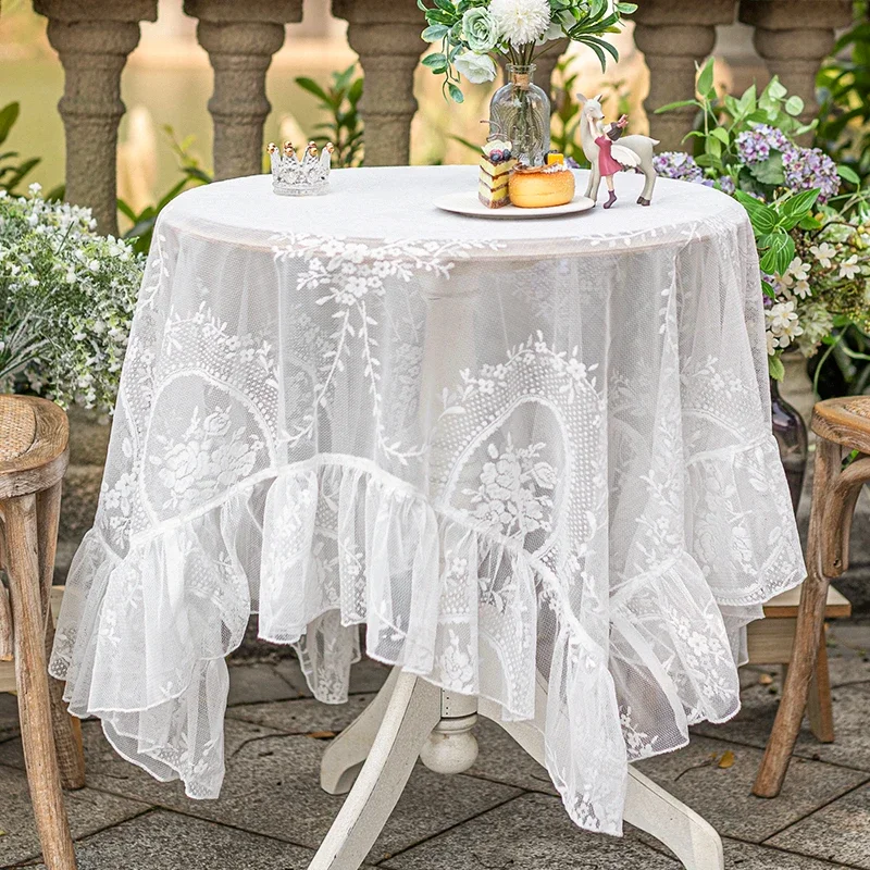 White Floral Lace Tablecloth for Kitchen Wedding Party Decor Baby Showers Dining Table Rectangle Cabinets Cover