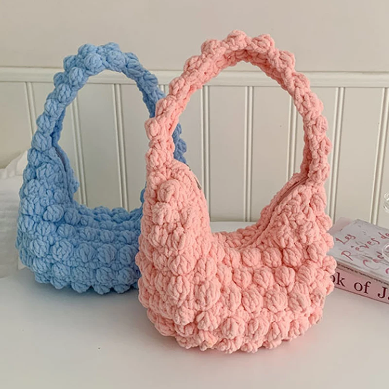 

Fashionable And Cute Handbag Women's Bag New Handmade Crochet Solid Color Shoulder Bag Women's Vacation Hobo Bag