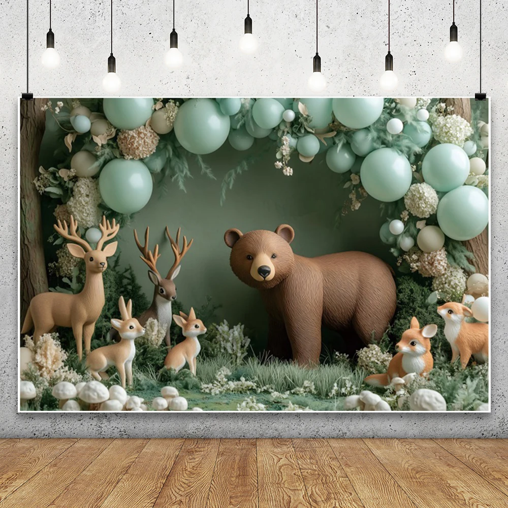 Tropical Safari Jungle Kids Birthday Party Photography Background Giraffe Elephant Bears Forest Jeep Baby Shower Photo Backdrops