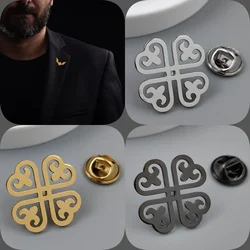 Four leaf clover gold plated badge, black men's collar brooch, lapel pin black, gift from father and husband, suit accessories s