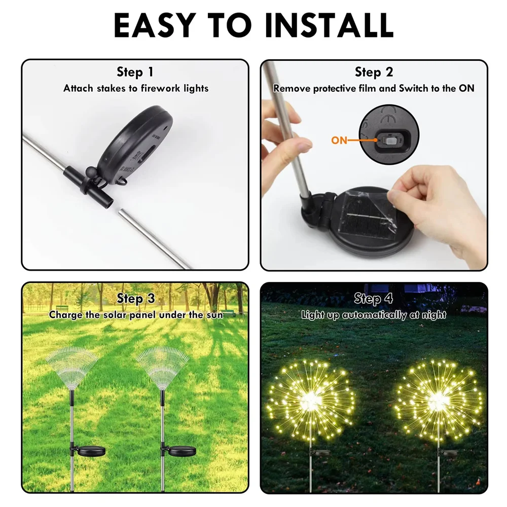 

Solar Lawn Lamp Solar For Patio LED Pathway Lights Walkway Yard Outdoor Waterproof Garden Decor Firework Fairy