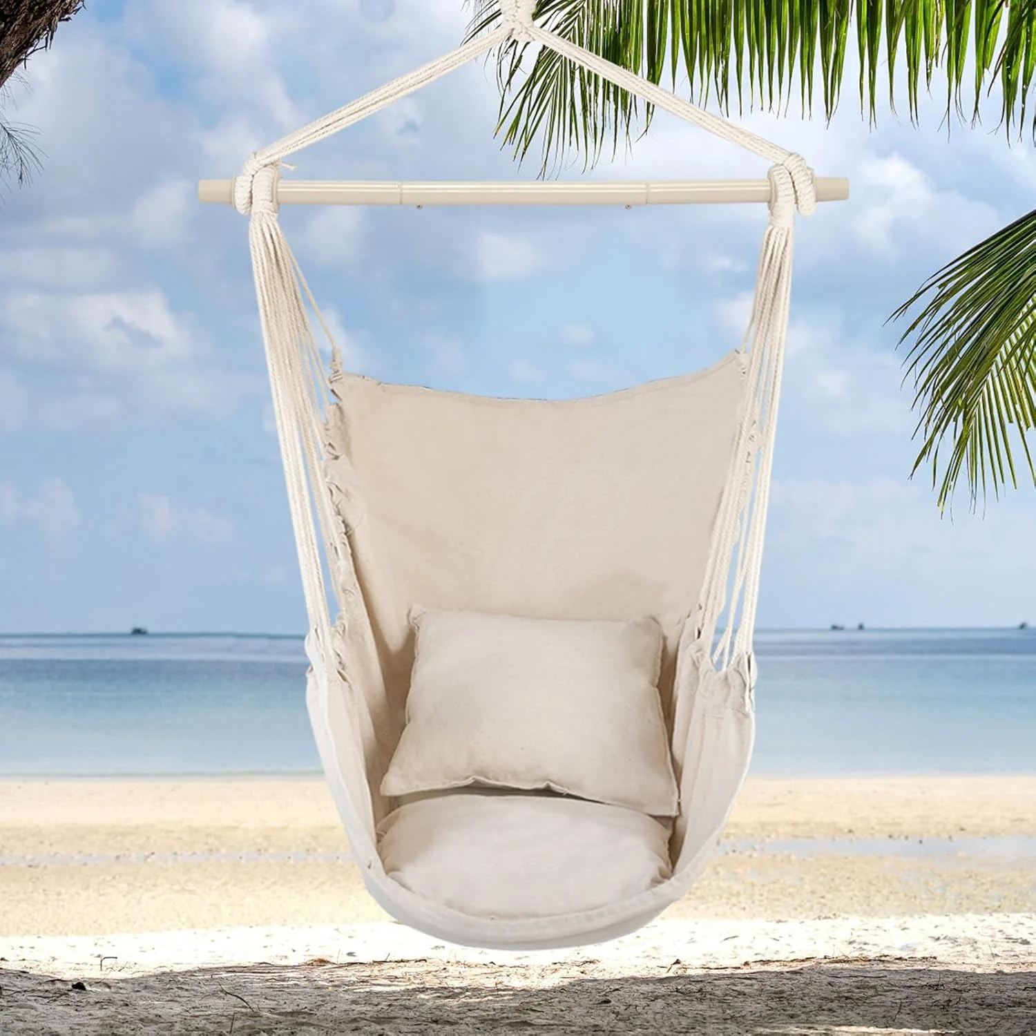 Sturdy Frame Outdoor/Indoor Hanging Chair Soft Comfortable Design Portable Easy Install for Gardens Terraces Balconies Bedrooms All-Weather Durable Rocking Chair for Reading Nooks