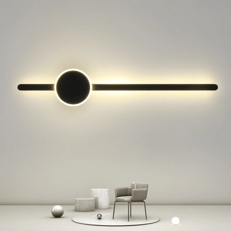

Современные минималистичные черные настенные светильники с длинной полосой, дизайнерское искусство, декоративные светильники для гостиной, ТВ-фона, лестницы, прикроватные светильники
