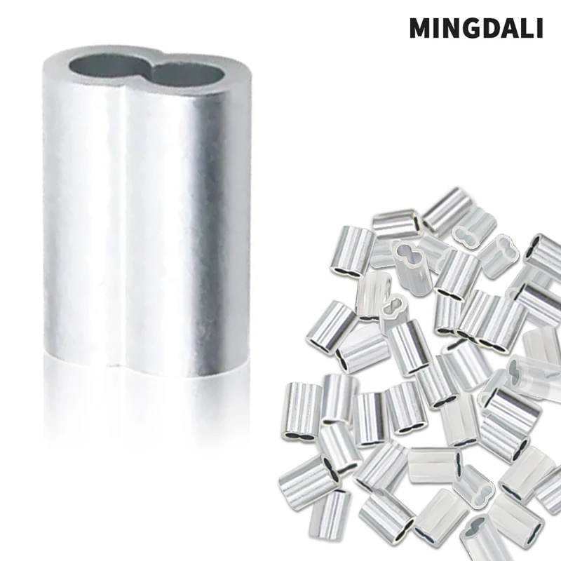 50-100pcs Aluminum Double Hole Cable Crimping Sleeve M1-M6 Rope Clamp 8-Type Cable Clamp Crimping Cable Accessory