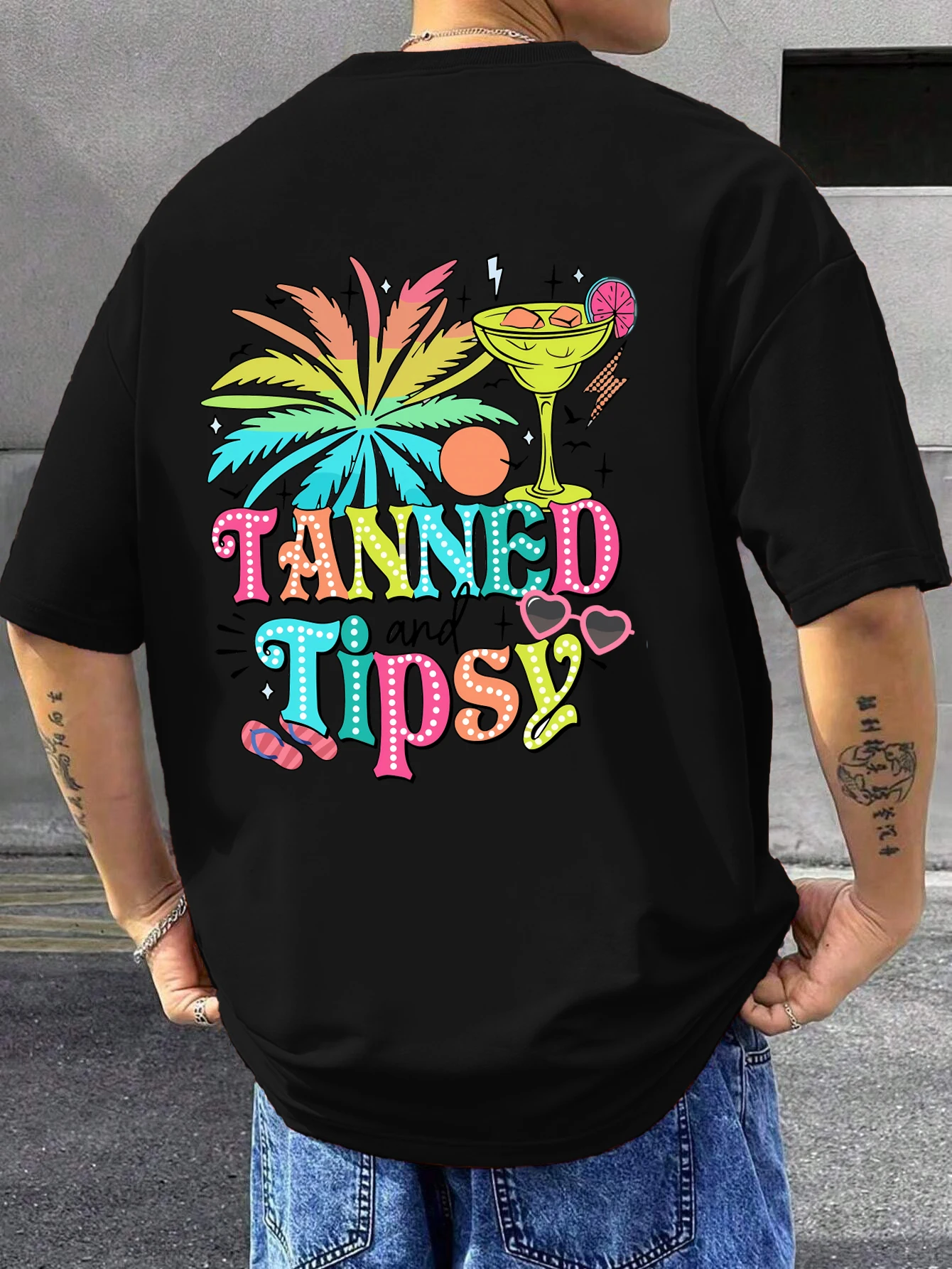 

Tanned Tipsy Pattern Mens Tee Shirts Summer Breathable Cotton Basics T-Shirt Trendy Casual O-Neck Clothes Unisex Hip Hop Tops