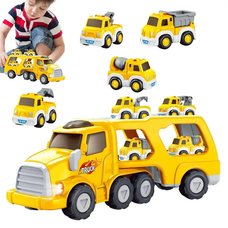 

Toddler Toy Car 5-in-1 Double-Decker Car Transporter Toys Set Car Carrier Toy Cute Transport Truck Toy With Lights And Sounds