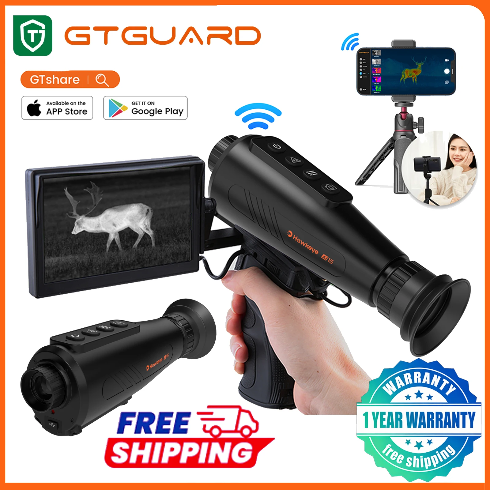 

Новый тепловизионный монокуляр GTGUARD Ai15 с ИИ, сенсором высокого разрешения 384*288, ИК-камерой ночного видения для охоты