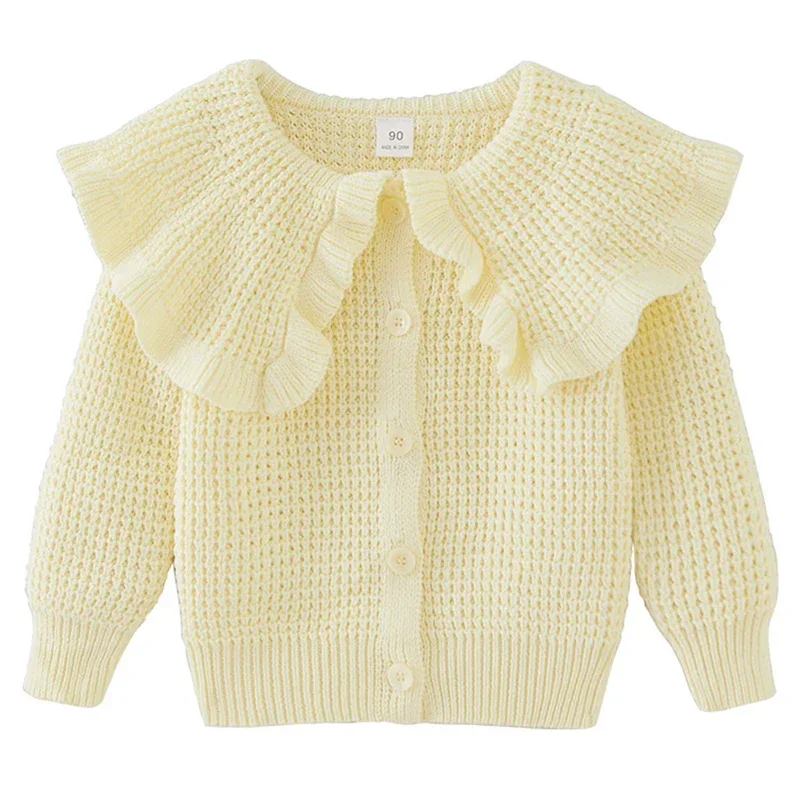 Toddler Baby Girl Knitted Cardigan Spring Autumn Solid Lotus Collar Sweater Coat Infant Pure Cotton Kids Clothes Girls Knitwear