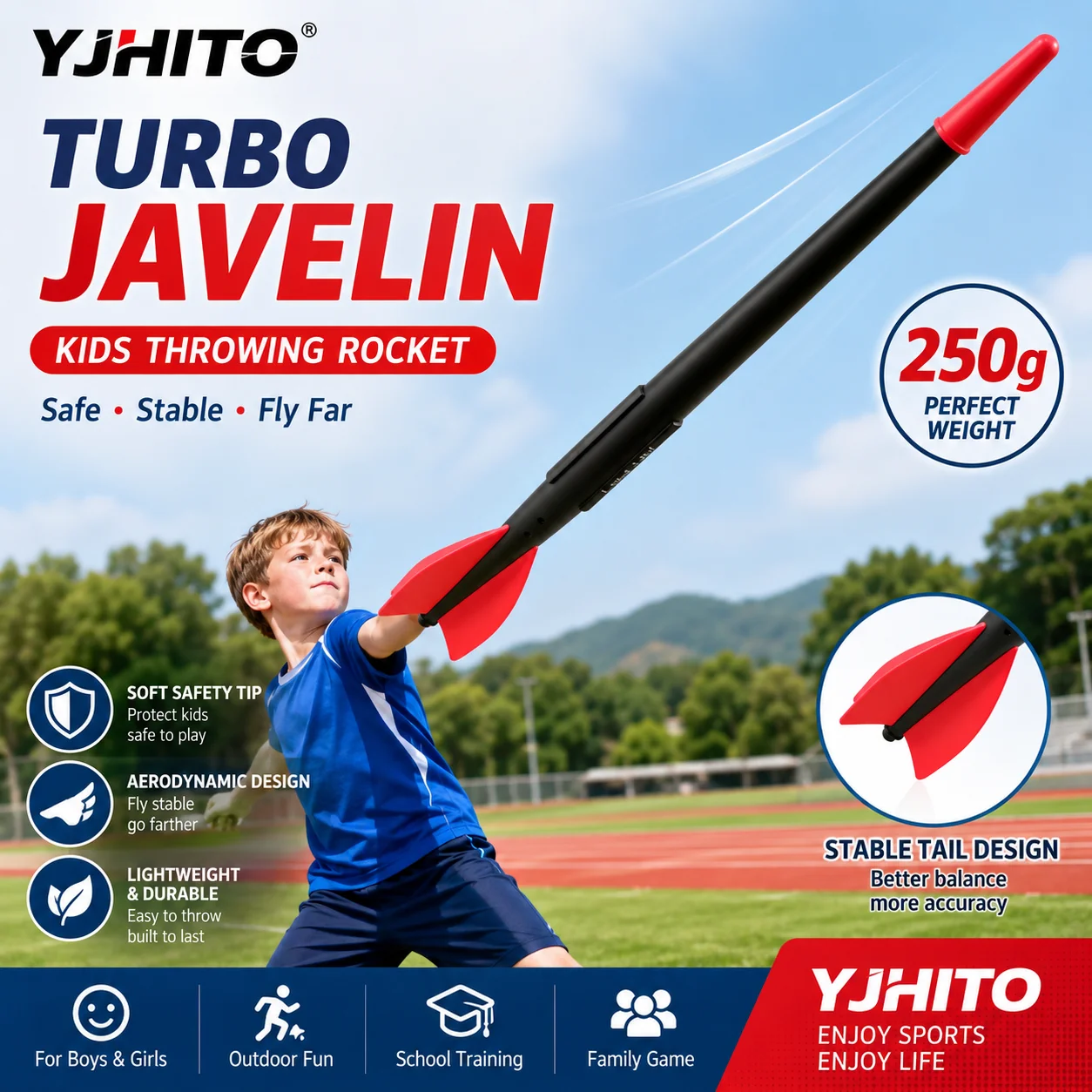 

Kids Turbo Javelin 250g Plastic Throwing Rocket Outdoor Sports Toy Track & Field Training Equipment for Boys Girls School Practi