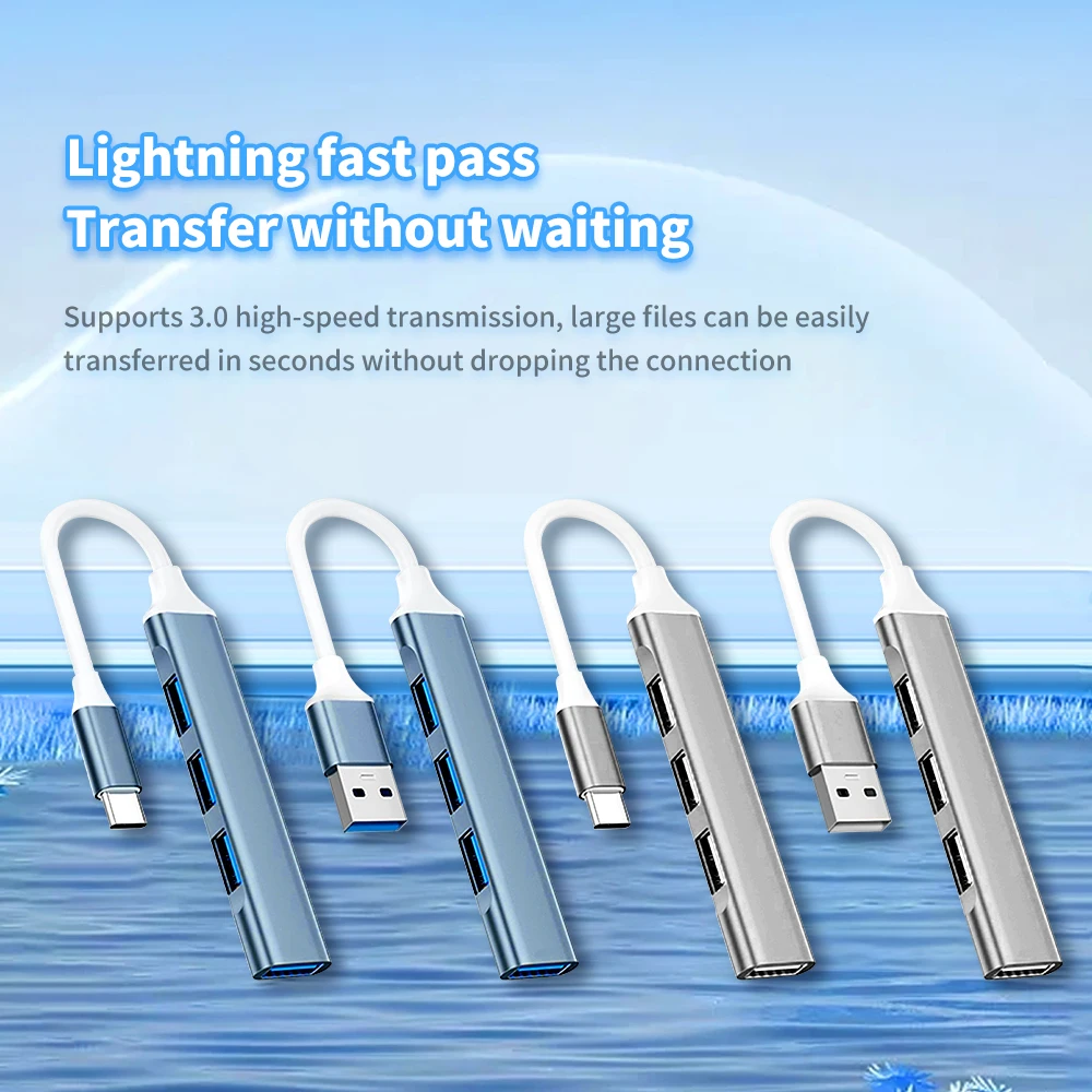4-Port Multi-Way Type-C Hub, USB 3.0 Adapter, OTG Docking Station for Tablet and PC Expansion