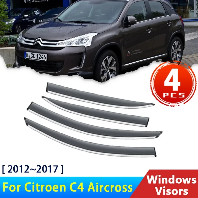 

Car Window Visors For Citroen C4 Aircross 2012~2017 Peugeot 4008 Accessories Wind Deflectors Rain Eyebrow Guard Auto Awning Trim