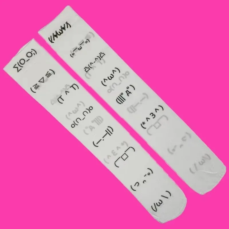 Kawaii Sock Expression White Graffiti Letter Print Long Socks Harajuku Over Knee Thigh High Stockings Y2K Cosplay Cute Socks
