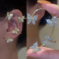 Gold Silver Color Metal Butterfly Ear Clips Without Piercing For Women Sparkling Zircon Ear Cuff Clip Earrings Wedding Jewelry