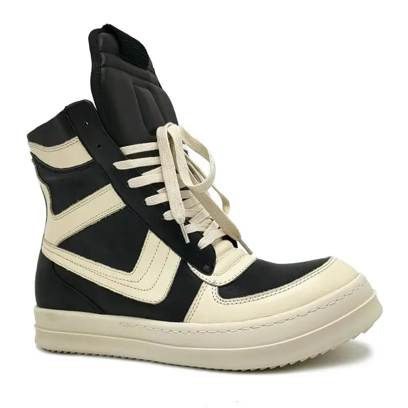 

Women Leather Boots Casual Platform Sneakers Men's High Top Shoes Luxury Lace Up Zip Autumn Black Brand Designer Boots