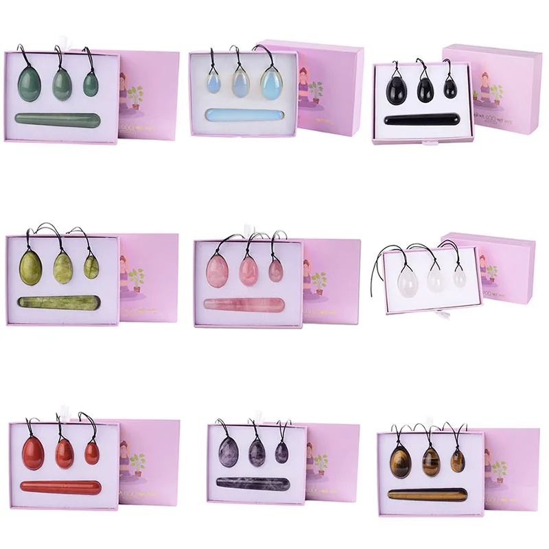 3/4pc Drilled Yoni Egg Set With Box Natural Quartz Massager Jade Eggs Women Kegel Exerciser Pelvic Floor Muscle Exercise Massage