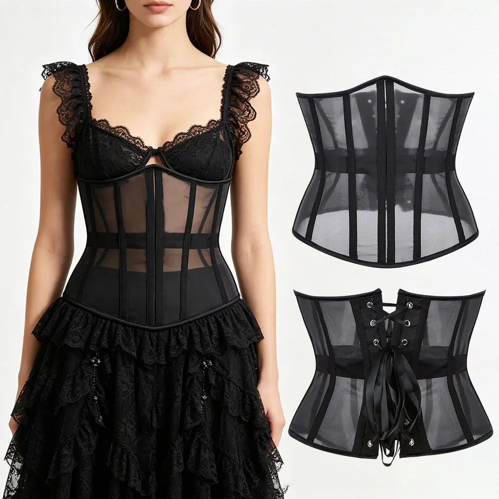 women-mesh-underbust-corset-top-short-waist-belt-sexy-solid-color-bodycon-waspie-belts-lady-bustiers-tops-waist-training-corset
