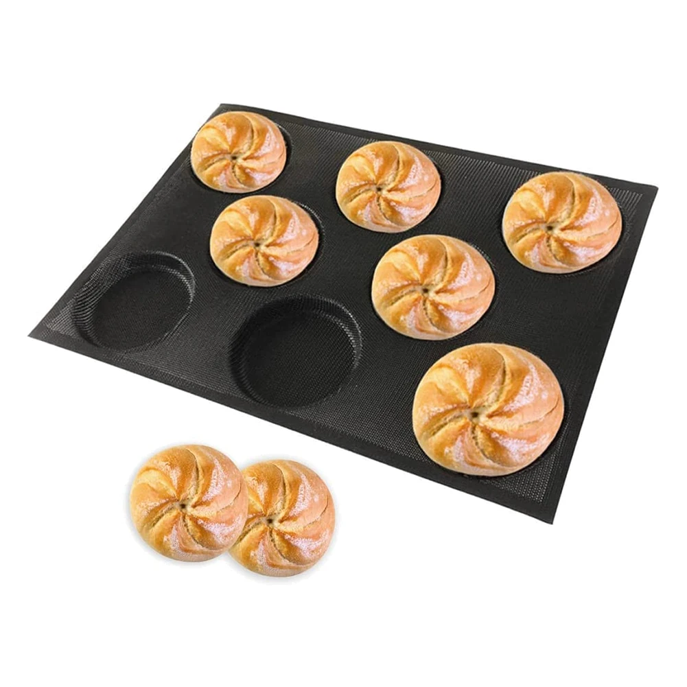 Moldes de cozimento perfurado antiaderente de silicone, 8 furos, Hambúrguer, Panelas de pão para cozimento, Pão, Pão