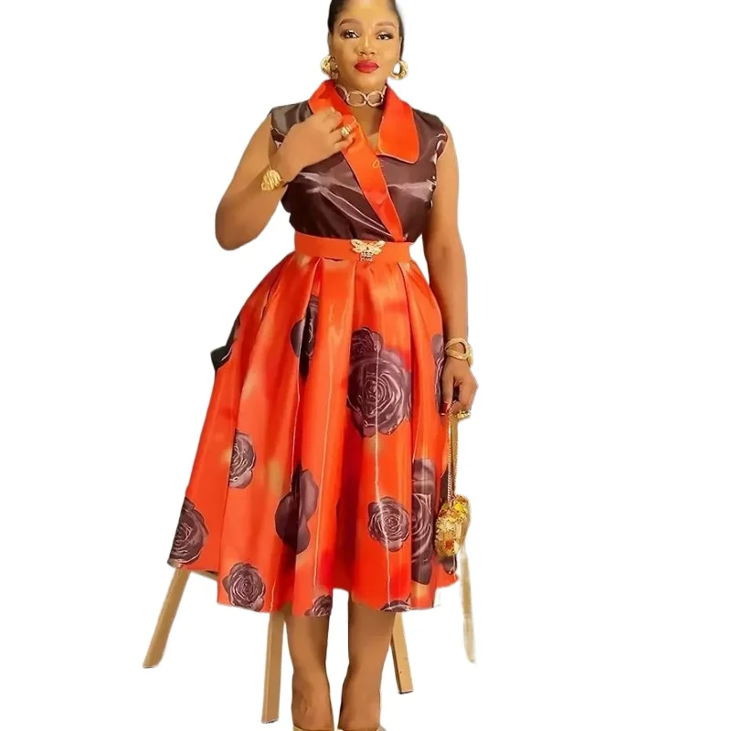 

Elegant African Dresses for Women Dashiki Ankara Print Robe Sleeveless Evening Gown Plus Size Turkey Birthday Party Long Dress