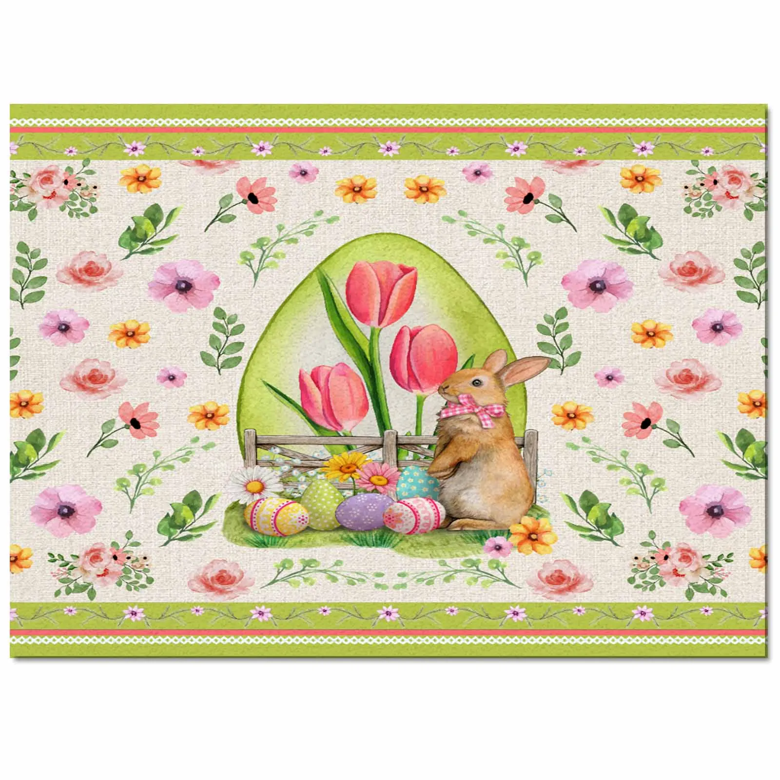 Vintage Rabbit Easter Flower Green Egg Living Room Floor Mat Children's Bedroom Bedside Carpet Kitchen Door