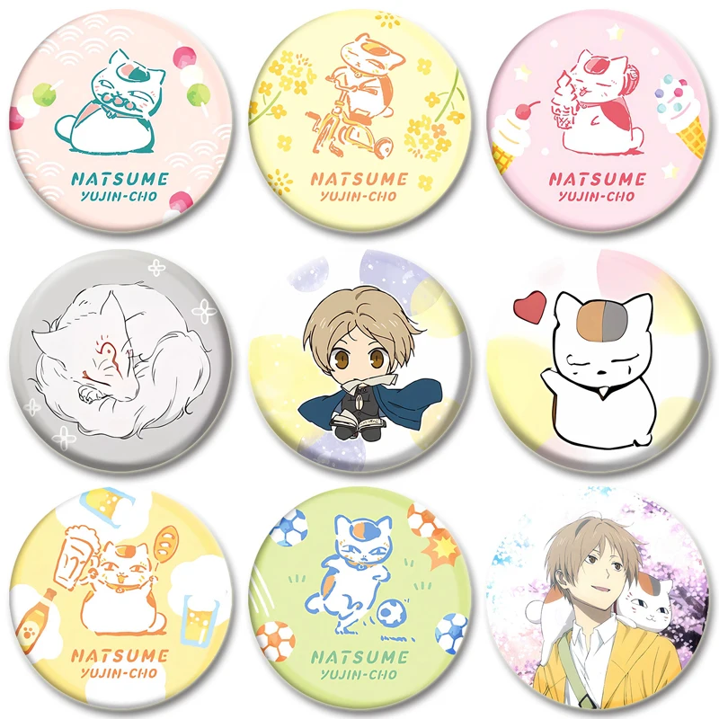 32/44/58MM Anime Natsume\'s Book of Friends Handmade Lapel Pins Round Soft Button Pin Creative Brooch Hat Jewelry Gifts