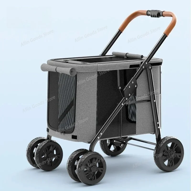Large Space Foldable Pet Trolley Cart Multifunctional Wheeled Travel Carrier Load Bearing 30KG For Large Dogs