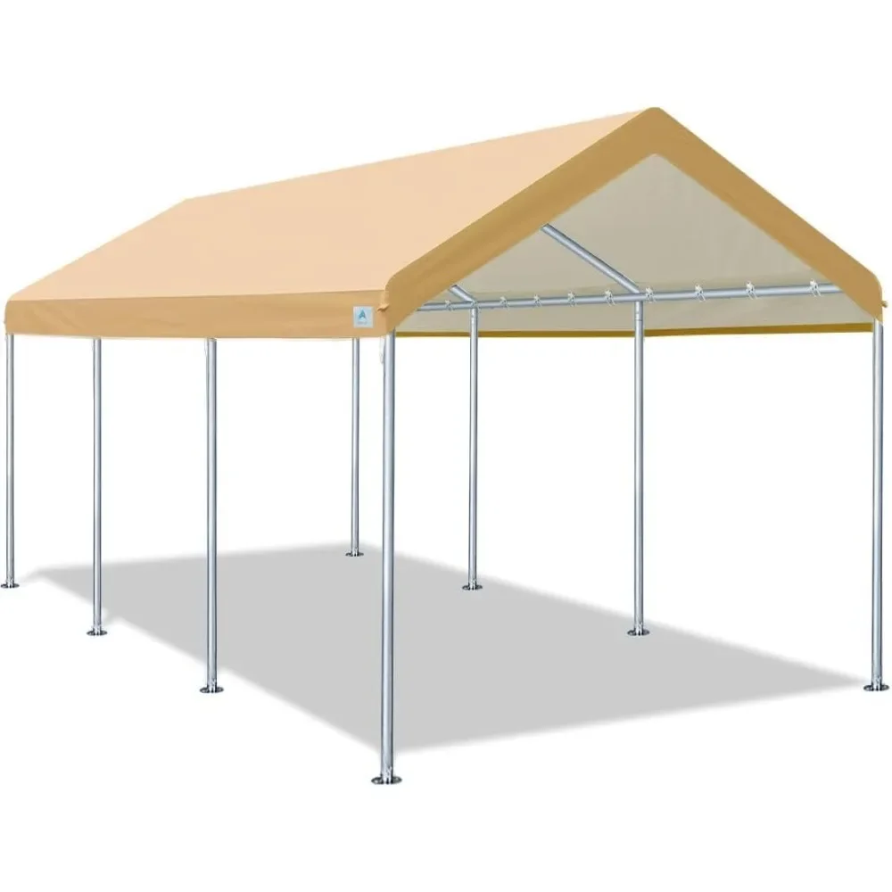 

10x20 ft Heavy Duty Carport Potable Car Canopy Garage Party Tent Boat Shelter, Adjustable Height from 9.5 ft to 11 ft, Beige