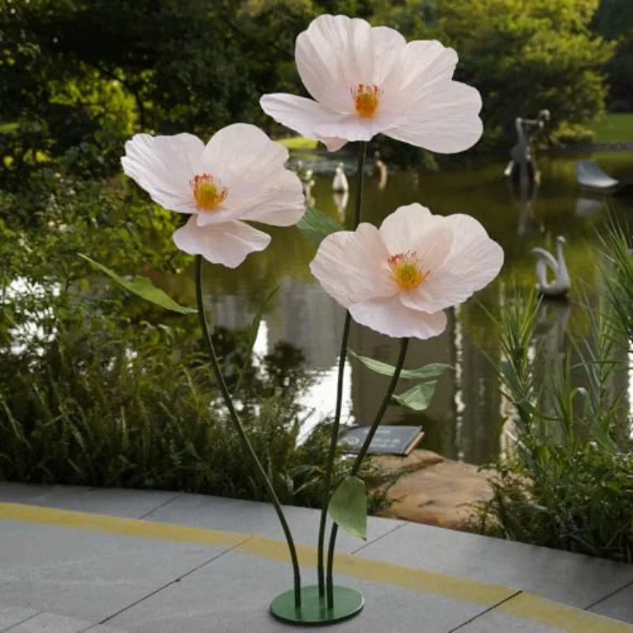 

Large Paper Artificial Flowers, Giant Flowers for Decoration, Huge Handcrafted Poppy Fake Flowers with Stand for Home Decor Bri